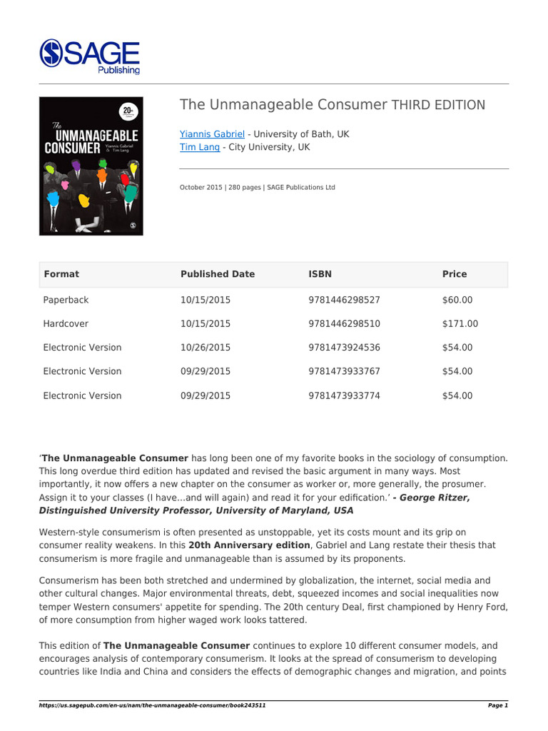 The Unmanageable Consumer | PDF | Consumerism | Liberal Arts Education
