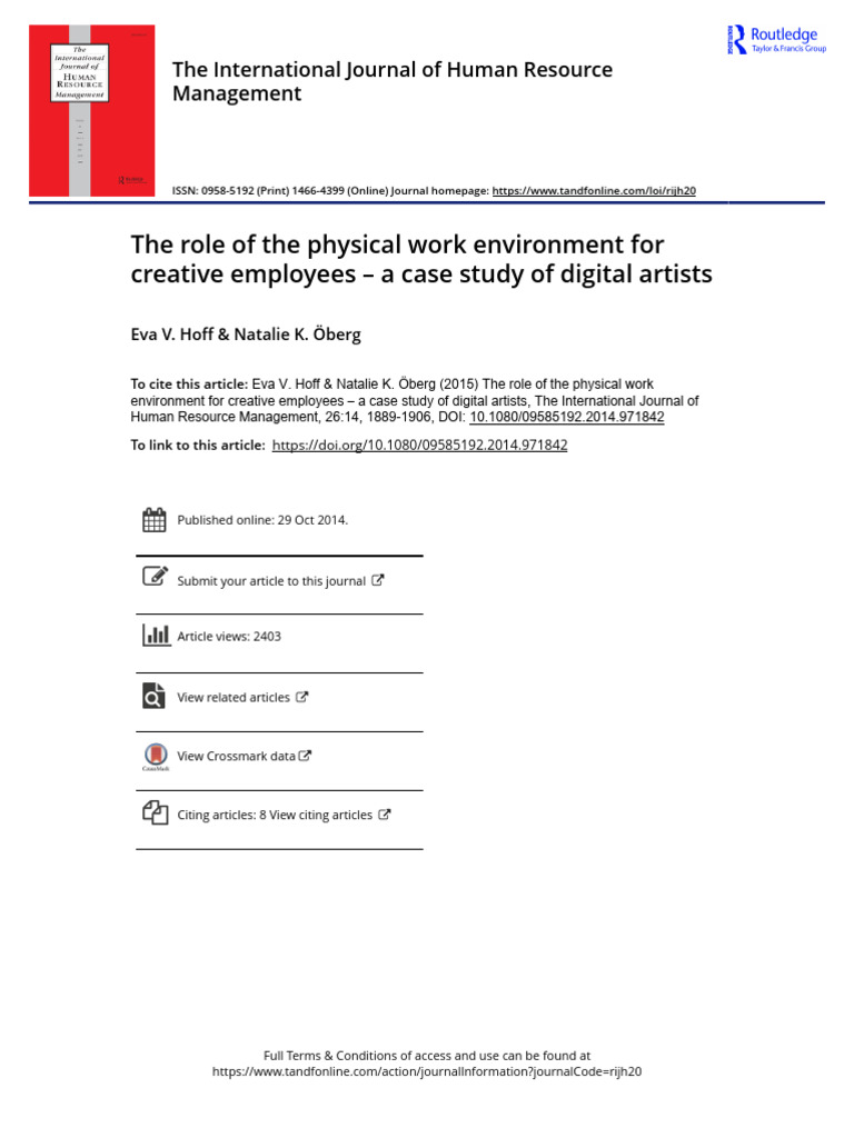 The Role of The Physical Work Environment For Creative Employees A Case ...