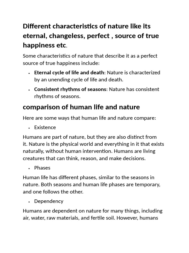 Different Characteristics of Nature Like Its Eternal, Changeless ...