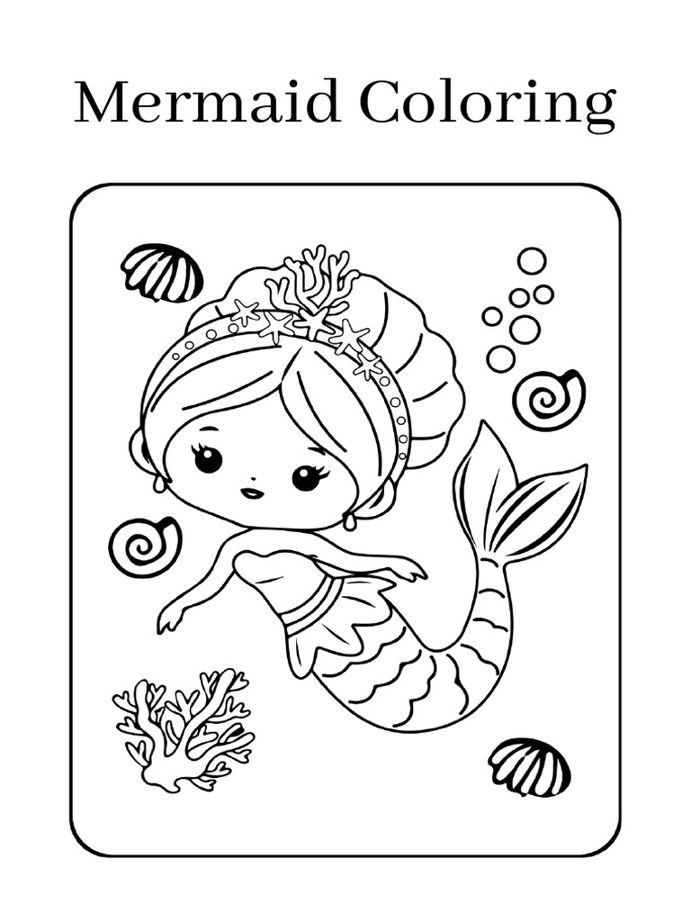 Mermaid coloring worksheet set 2 pdf