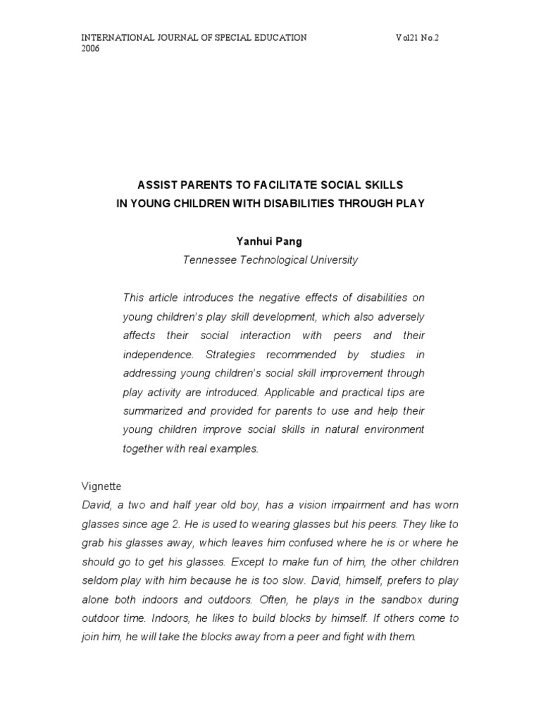 Assist Parents To Facilitate Social Skills in Young Children With ...