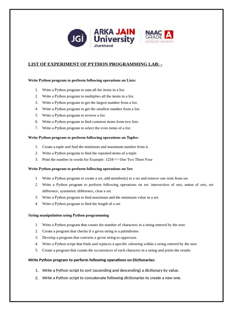 Python Programming Lab Exercises | PDF | String (Computer Science ...