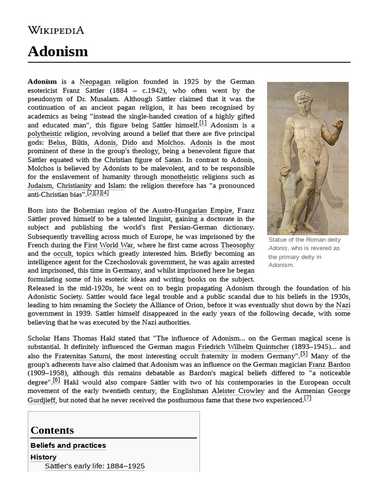 Overview of Adonism and Franz Sättler | PDF | Religious Faiths ...