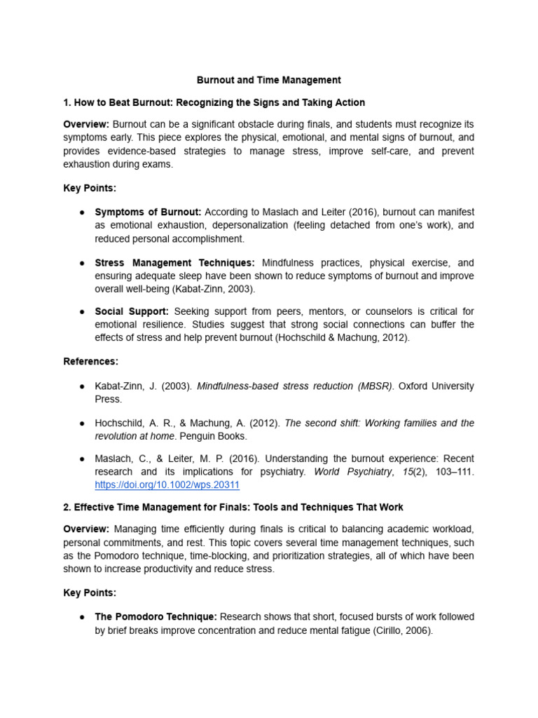Burnout Prevention and Time Management Tips | PDF | Occupational ...