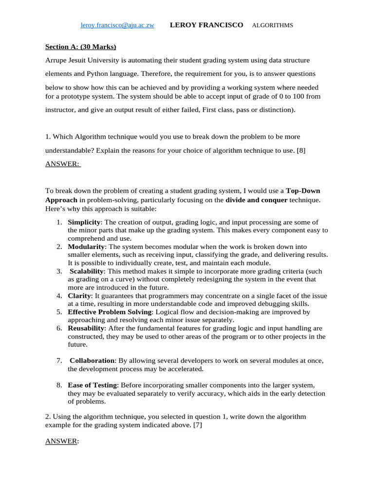 SECTION A Leroy Francisco | PDF | Algorithms | Theoretical Computer Science