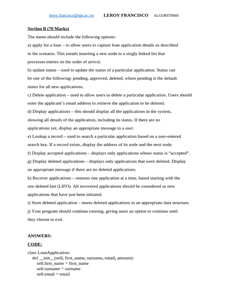 Section B Leroy Francisco (A) | PDF | Computer Science | Software ...