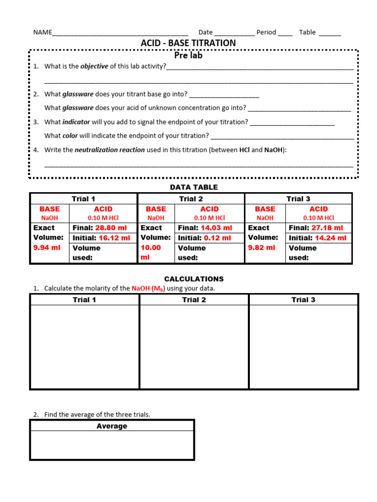 Acid-Base Titration Lab Guide | PDF | Titration | Chemistry