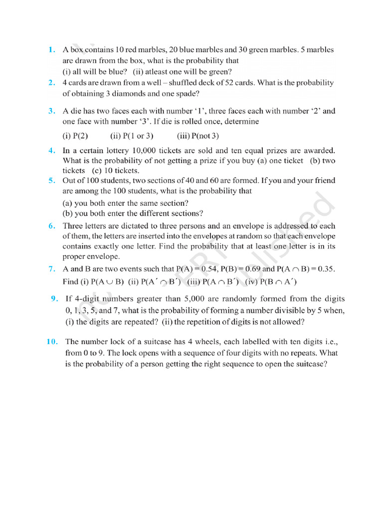 Class 12 Probability Homework-5 | PDF