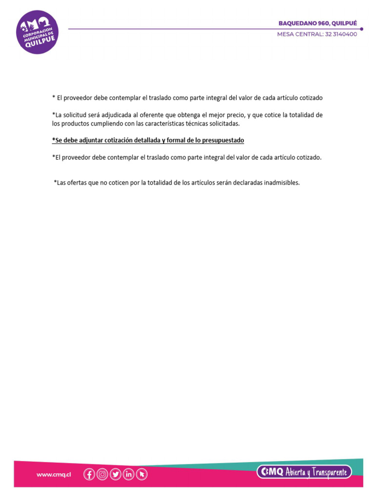 Antecedentes Solicitados para Cotizar | PDF
