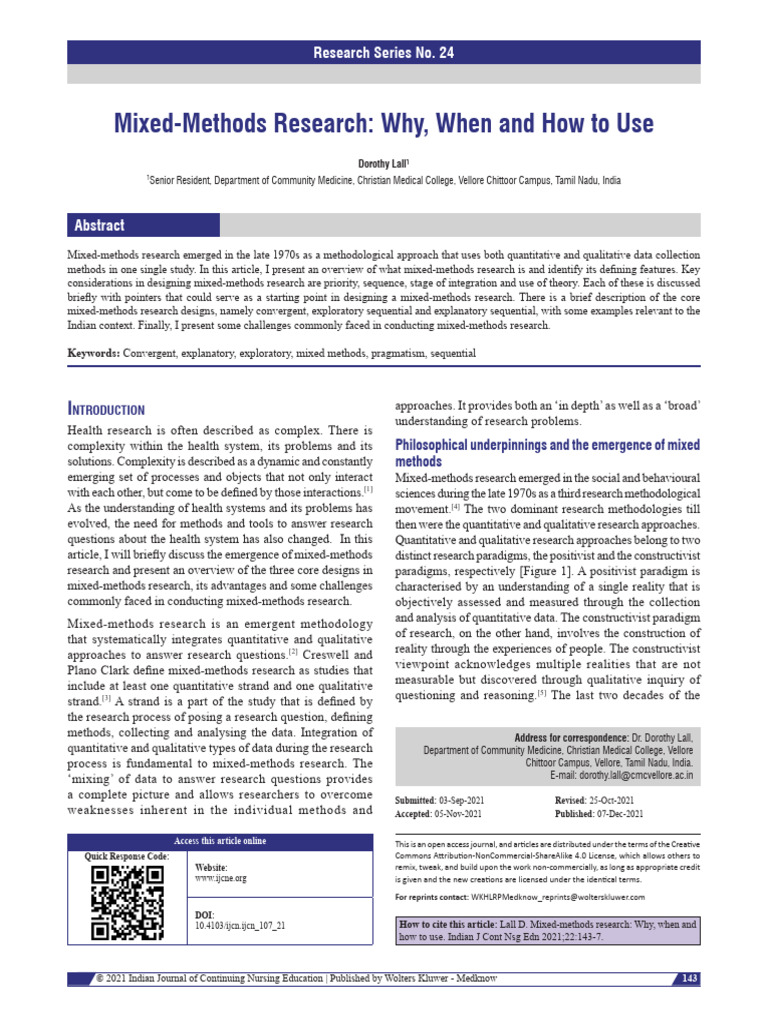 Mixed Methods Research Why, When and How To Use.8 | PDF | Quantitative ...