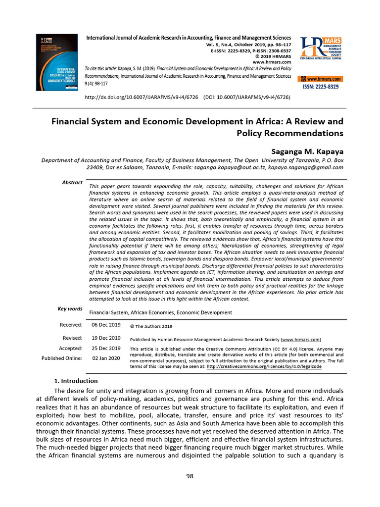 Financial System and Economic Development in Africa | PDF | Bonds ...