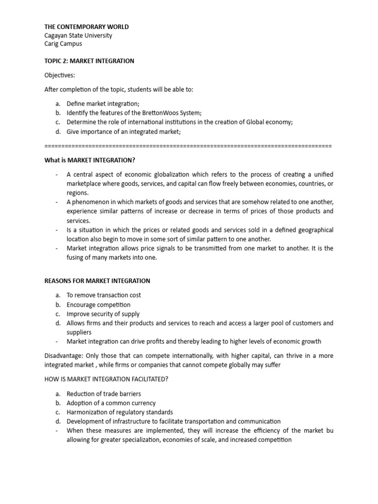 Topic 3 Market Integration | PDF | Bretton Woods System | Market ...
