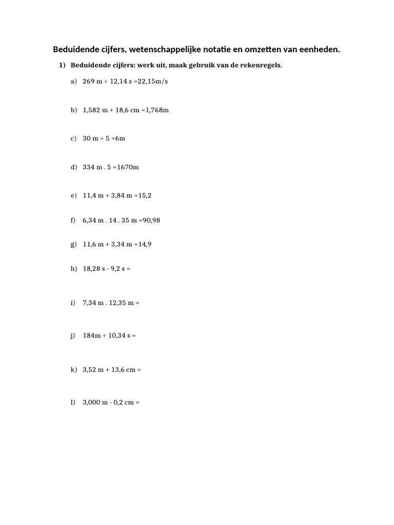 Beduidende Cijfers, Wetenschappelijke Notatie en Omzetten Van Eenheden ...