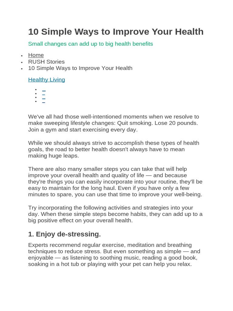 10 Easy Tips for Better Health | PDF | Urinary Incontinence ...