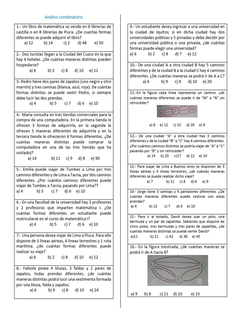 Ejercicios de Análisis Combinatorio | PDF