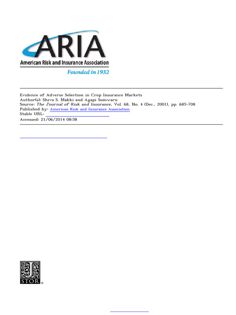 Adverse Selection in Crop Insurance Markets | PDF | Insurance | Adverse ...