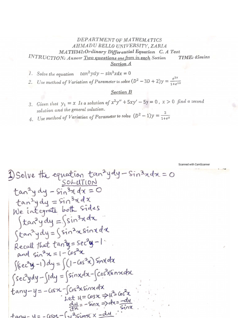 MATH341 Test Solution | PDF