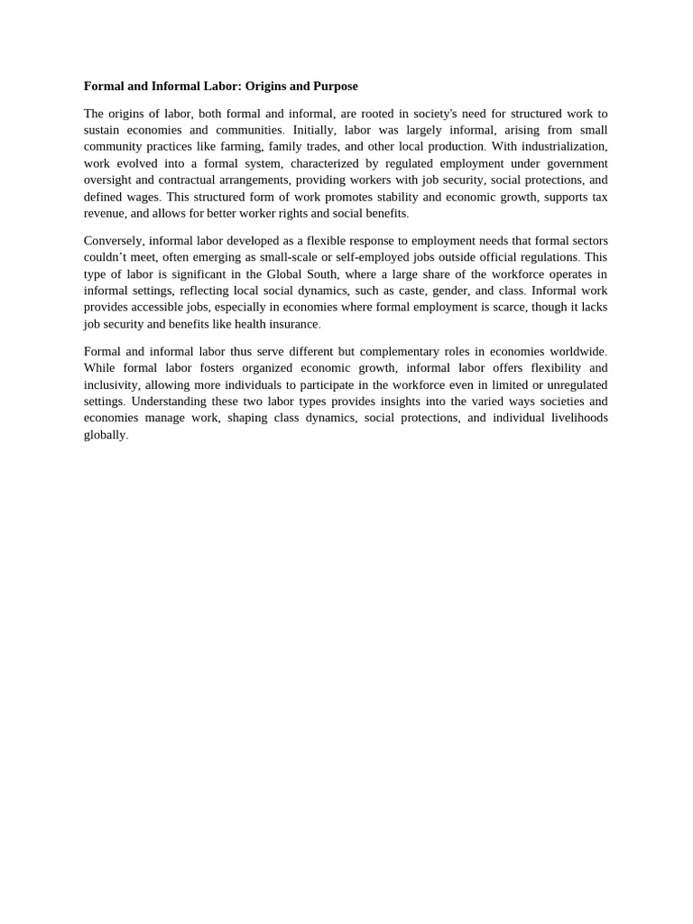 Understanding Formal and Informal Labor | PDF