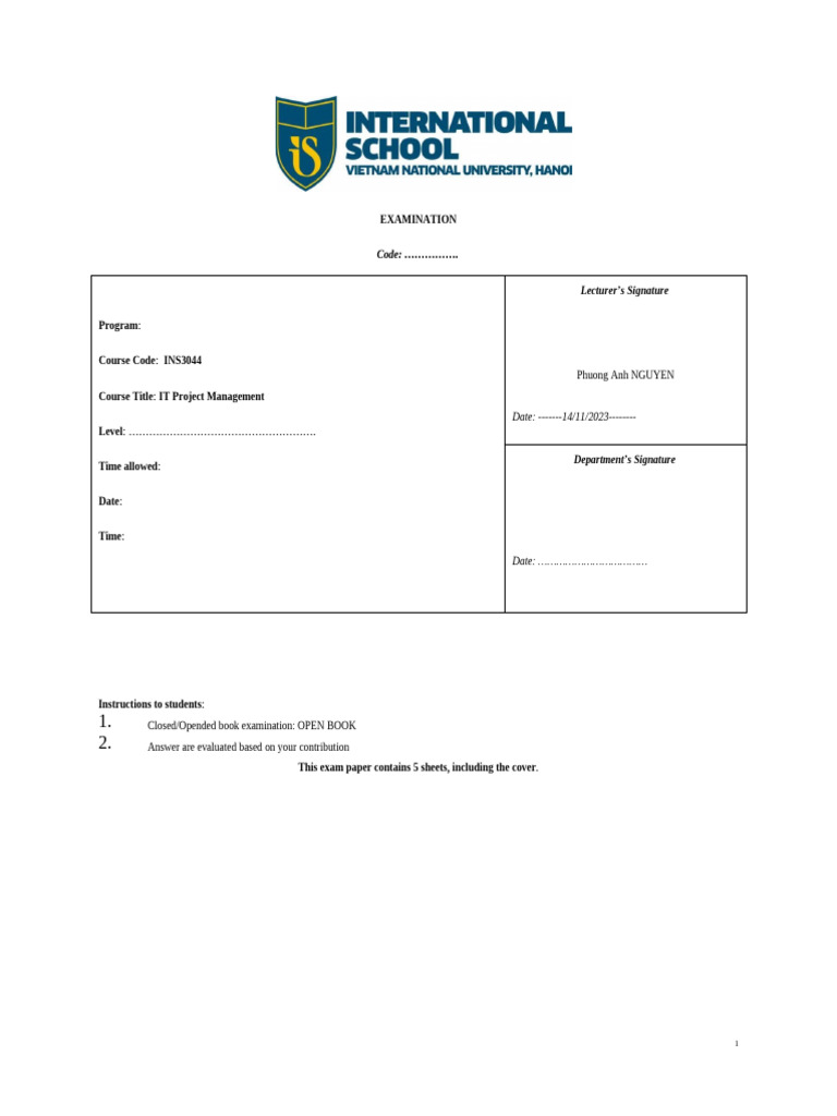 IT Project Management Exam Topics | PDF | Business
