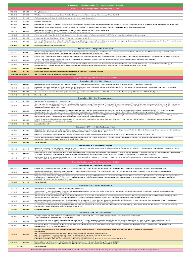 ALUCAST 2024 Conferene-Program Schedule | PDF | Physical Sciences ...