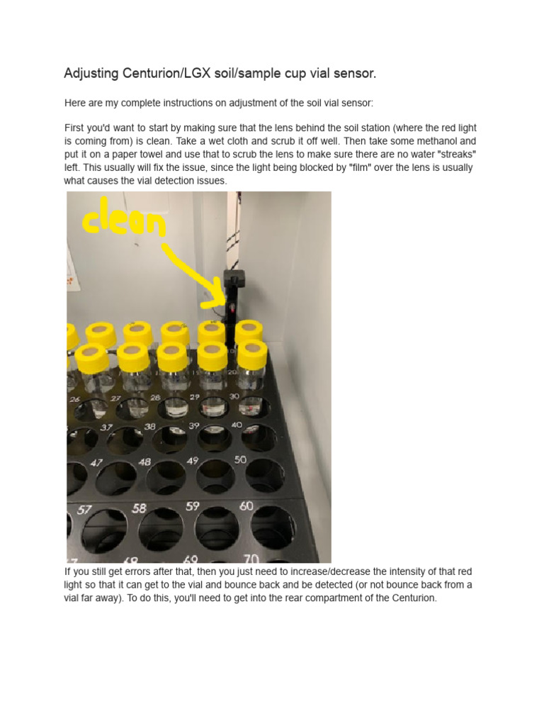 Adjusting Centurion Soil Vial Sensor | PDF | Equipment | Optics