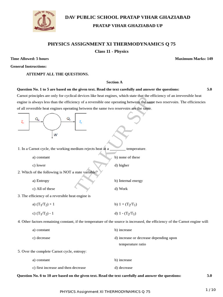 Q 75 Thermodynamics XI Phy | PDF | Heat | Temperature