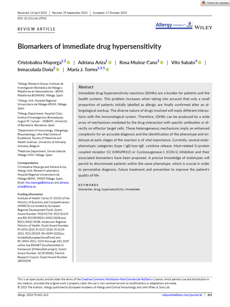 Immediate Drug Hypersensitivity Biomarkers | PDF | Immunoglobulin G ...