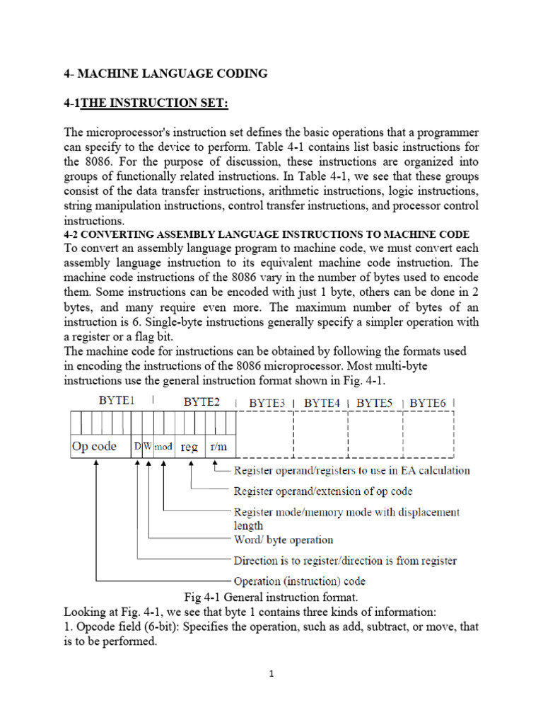 4-Machine Language Coding 4-1the Instruction Set | PDF | Assembly ...