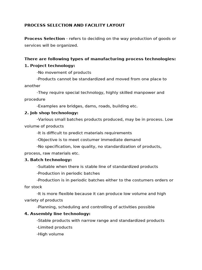 Process selection and lay out design pdf human resources business