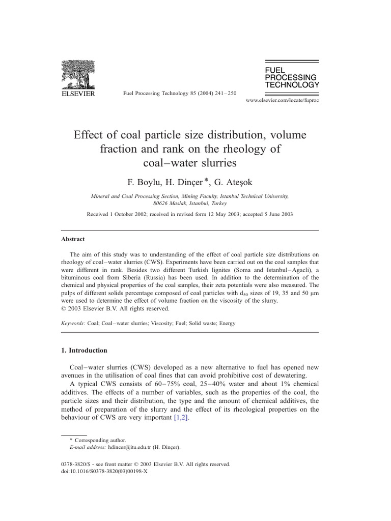 Effect of Coal Particle Size Distribution, Volume Fraction and Rank On ...