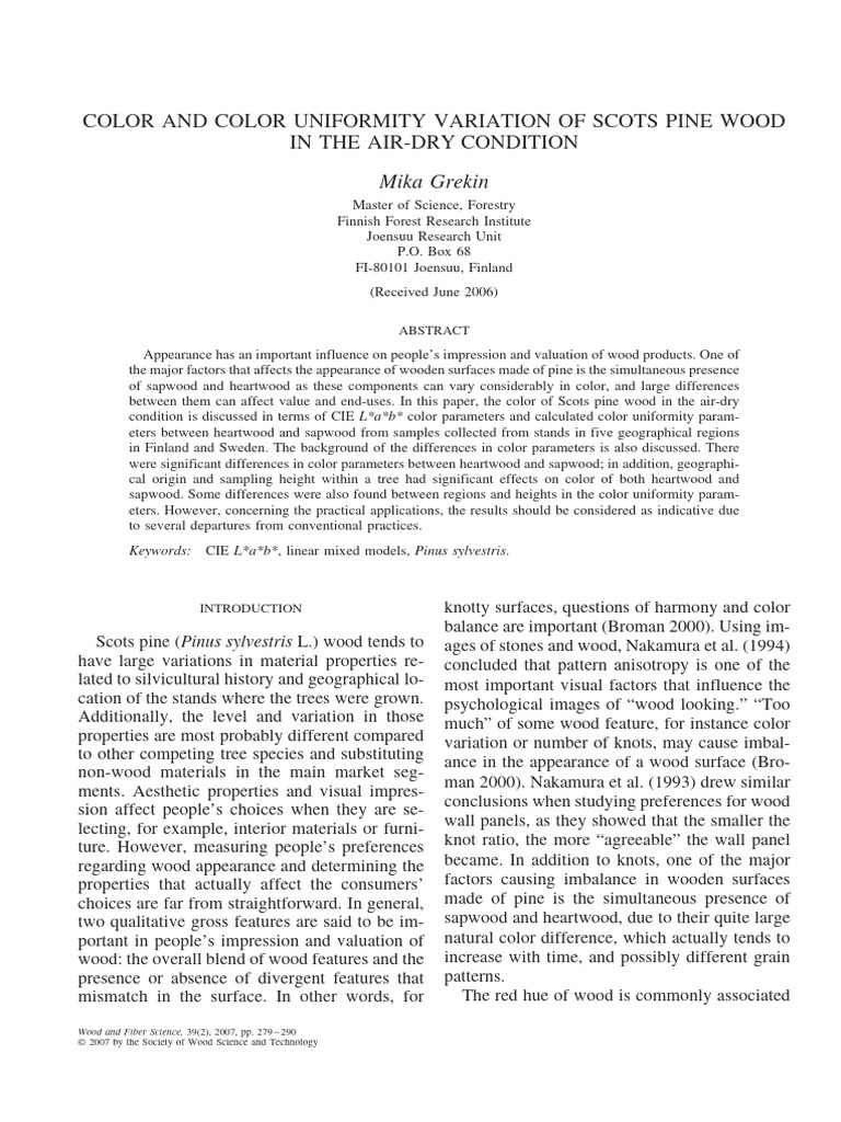 Scots Pine Wood Color Variation Study | PDF | Wood | Coefficient Of ...