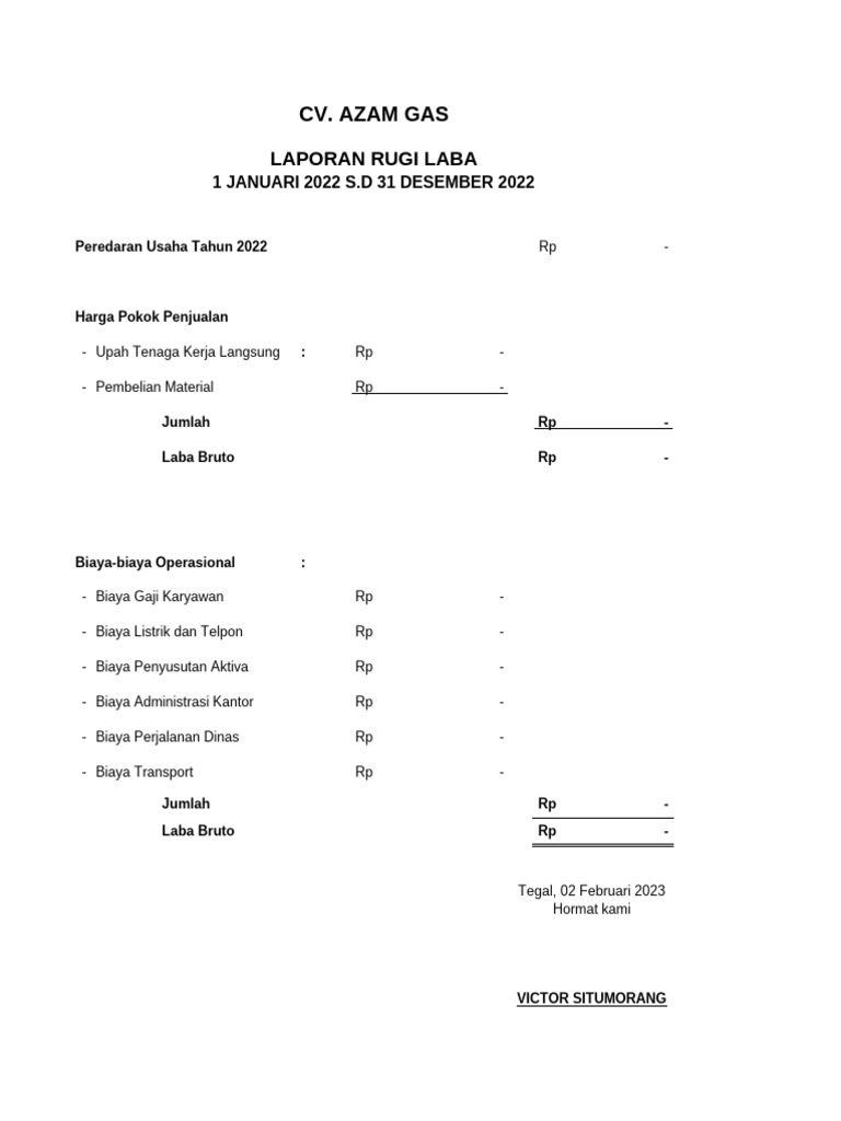 Laporan Rugi Laba CV. Azam Gas 2022 | PDF
