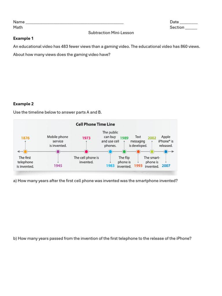 Subtraction Mini Lesson Pdf