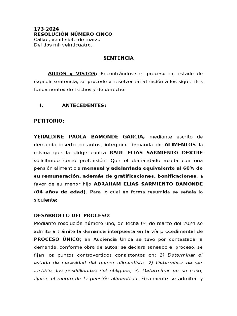 Sentencia sobre Pensión Alimenticia 2024 | PDF | Pensión alimenticia ...