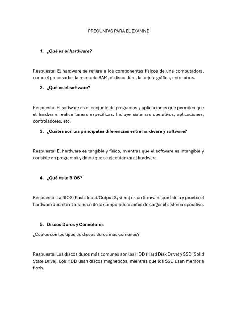 Preguntas para El Examen | PDF | Disco duro | Hardware de la computadora