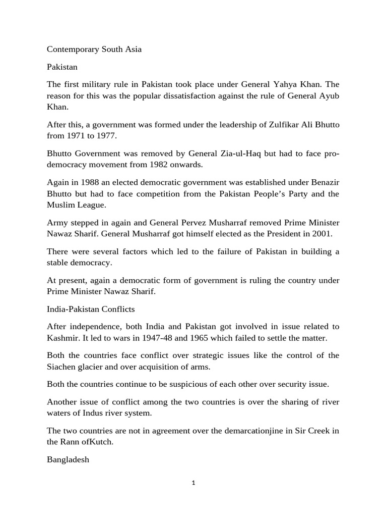 Notes - Contemporary South Asia | PDF | Pakistan | Government Of Pakistan