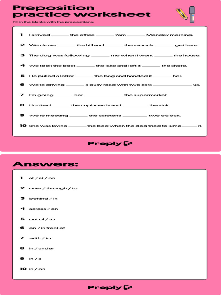 Preposition Practice Worksheet: Fill in The Blanks With The ...