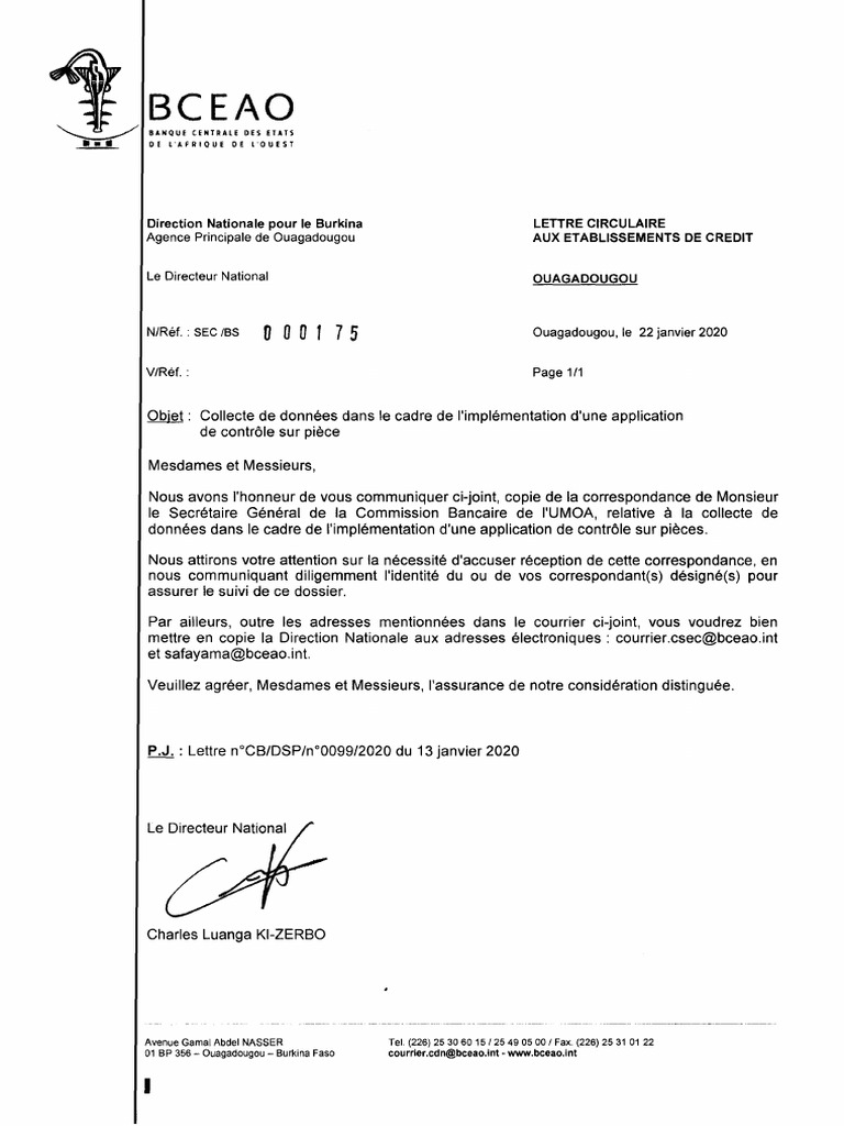 Lettre 00175 Aux EC - Collecte Données Application Contrôle Sur Pièces ...