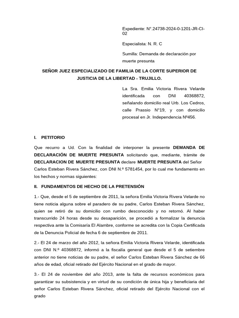 Demanda de Muerte Presunta | PDF | Demanda judicial | Gobierno