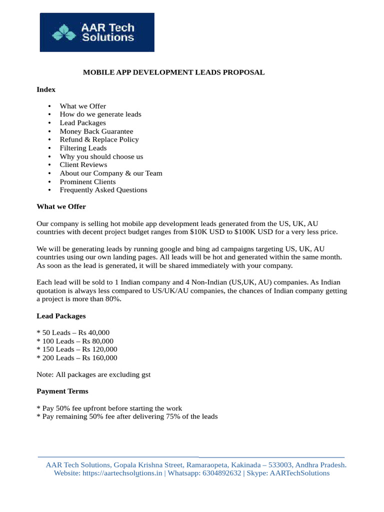 Mobile App Development Leads Proposal | PDF