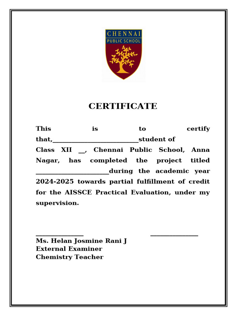 AISSCE Project Completion Certificate | PDF