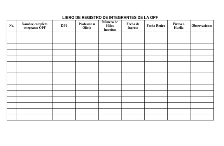 Libro de Registro de Integrantes de La Opf | PDF