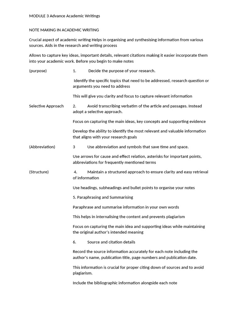Note making in academic writing pdf citation information