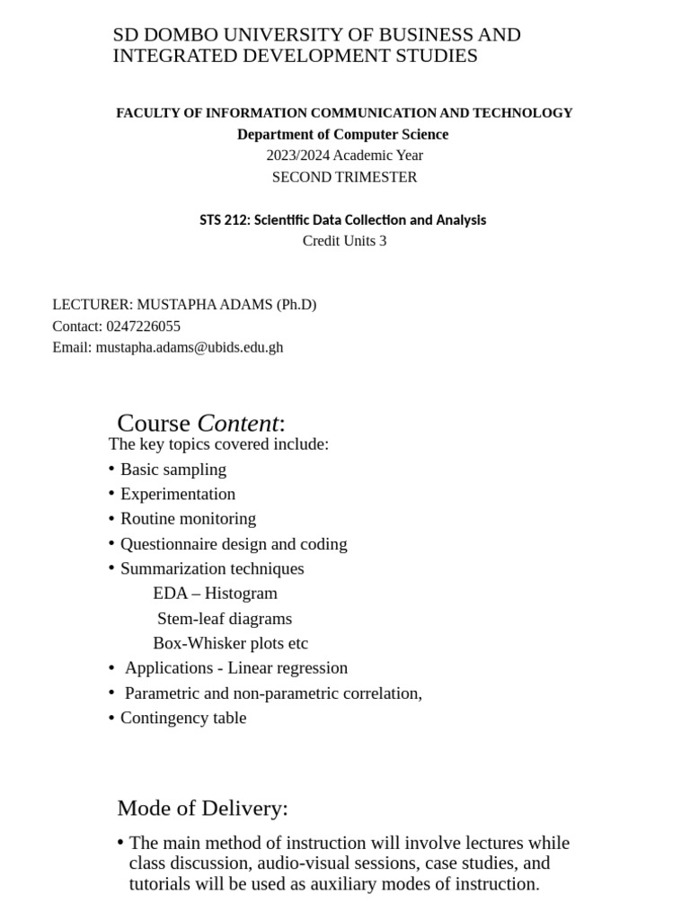 Scientific Data Collection & Analysis Course | PDF | Sampling ...