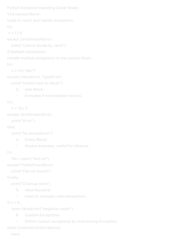 Python Exception Handling Cheat Sheet | PDF