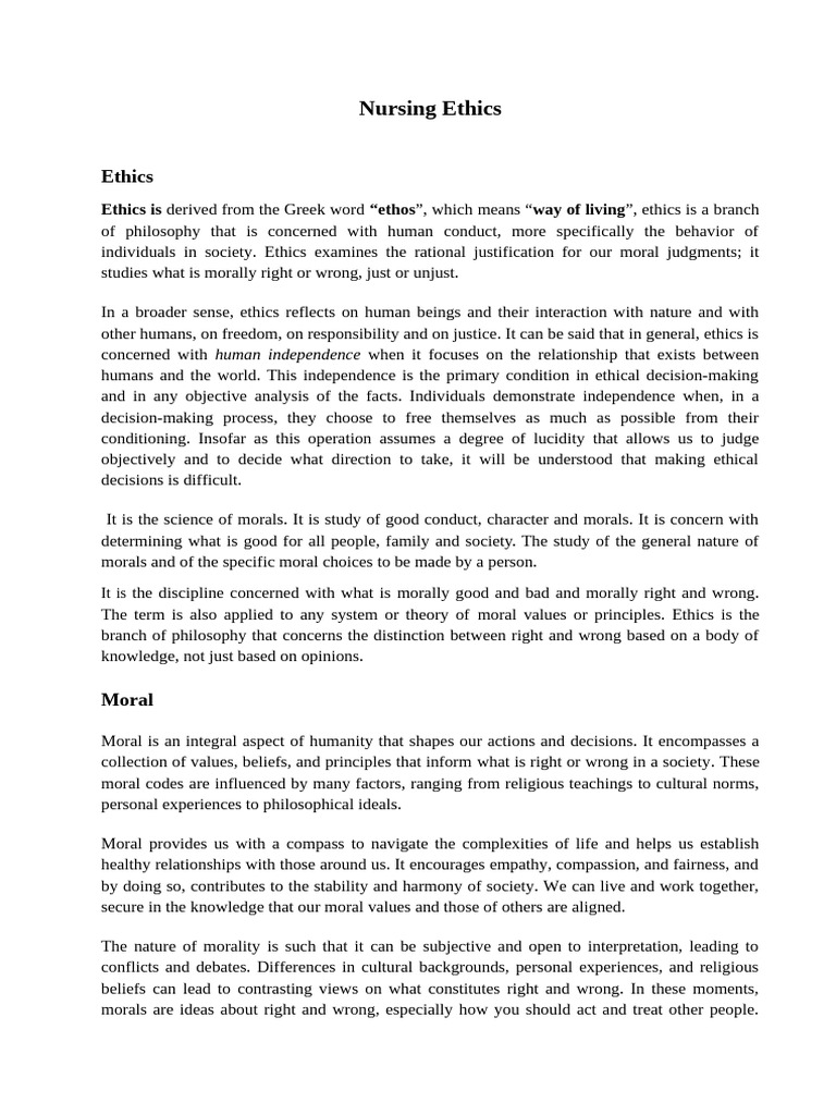 Overview of Nursing Ethics Principles | PDF | Morality | Nursing