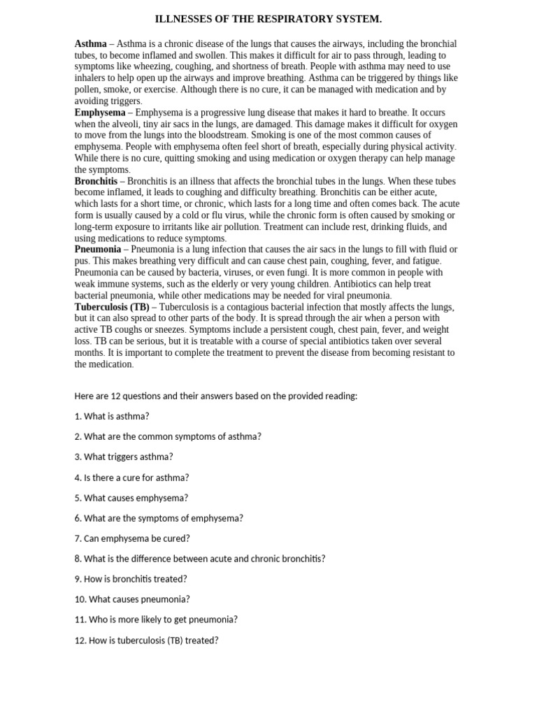 Respiratory System Illnesses Explained | PDF | Chronic Obstructive ...