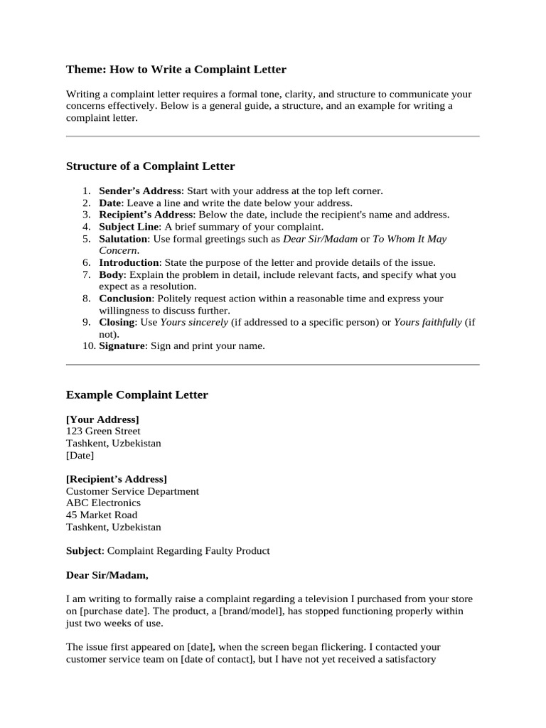 Complain Letter | PDF