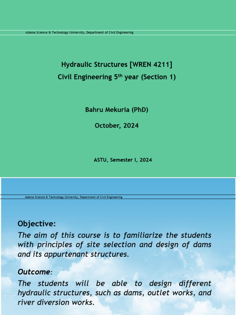 Hydraulic Structures Course Guide | PDF | Dam | Reservoir