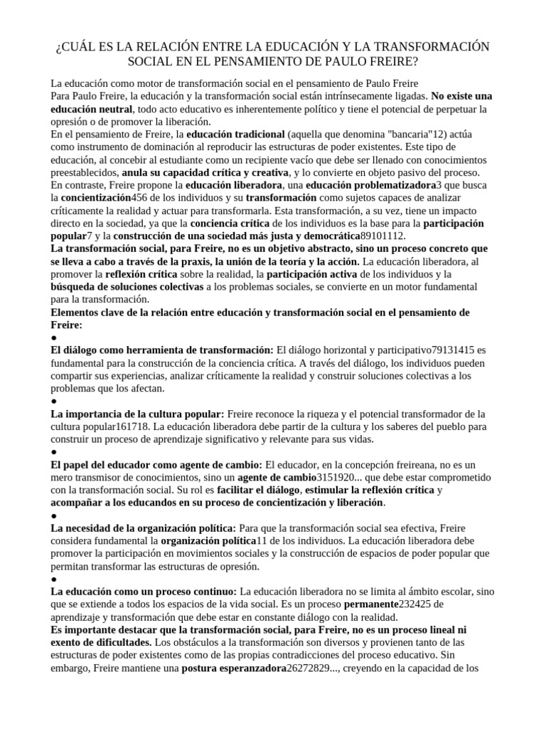 Educación y Transformación Social en Freire | PDF | Realidad | Conocimiento